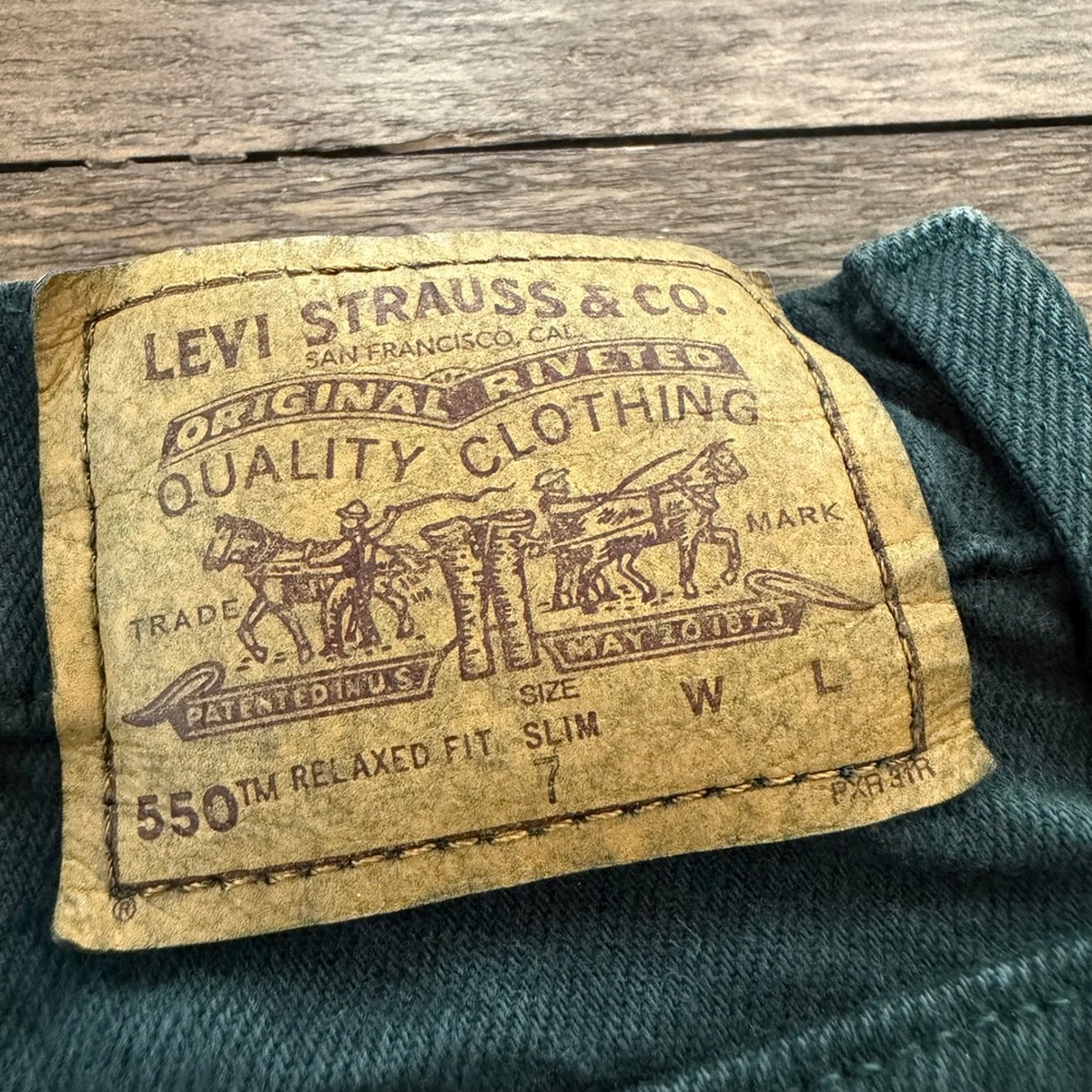 Vintage Little Levi's 550 Orange Tab Kids Jeans Forest Green Relaxed Fit 7 Slim - Picture 5 of 12